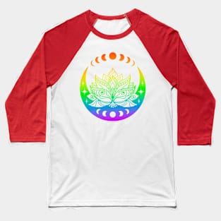 Rainbow Lotus And Moon Yoga Lover Zen Meditation Spiritual Abstract Art Baseball T-Shirt